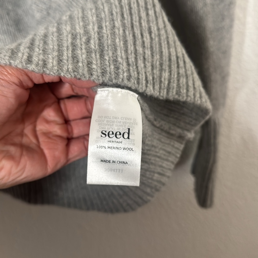 Seed 100% Merino Wool Pull Over Turtleneck Sweater Womens XXS Grey Quiet Luxury - Picture 4 of 7